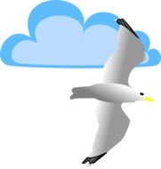 painted seagull on a cloud background