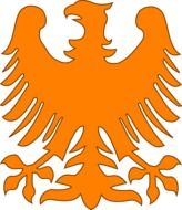 painted orange emblem in the shape of an eagle