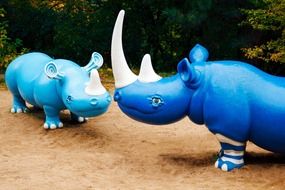 Statues of Blue hippos