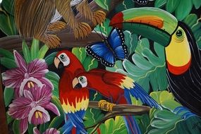 colorful picture with exotic birds