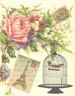 Vintage background with Victorian style Bird cage