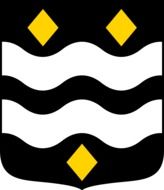 black heraldry with white waves