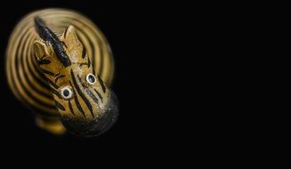 wooden figurine of a zebra on a black background