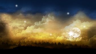 mystical sky over autumn landscape