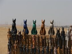 Beautiful and colorful figurines of cats in Egypt
