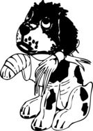 Black and white drawing of the bandaged dog clipart