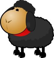 clipart of cartoon black sheep with red collar