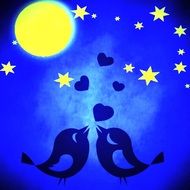drawing of birds in the starry sky