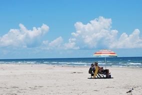 tourists relax on an exotic beach