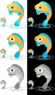 Colorful collage of fishes jumping out of the water
