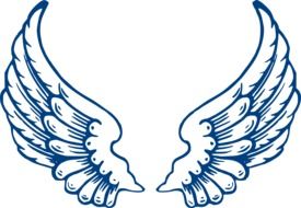 Blue and white drawing of the wings