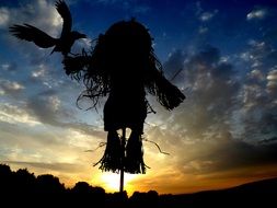 scarecrow on sunset background