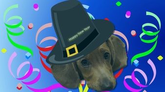 painted dachshund in black hat