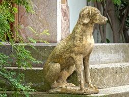 stone figure of a dog on the stairs