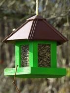 Picture of Birds house with food close-up on blurred background