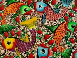 ceramic picture of colorful fishes