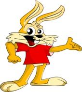 enthusiastic Cartoon Bunny in red t-shirt