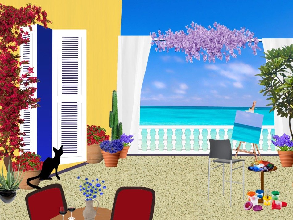 drawing of a terrace on the coast