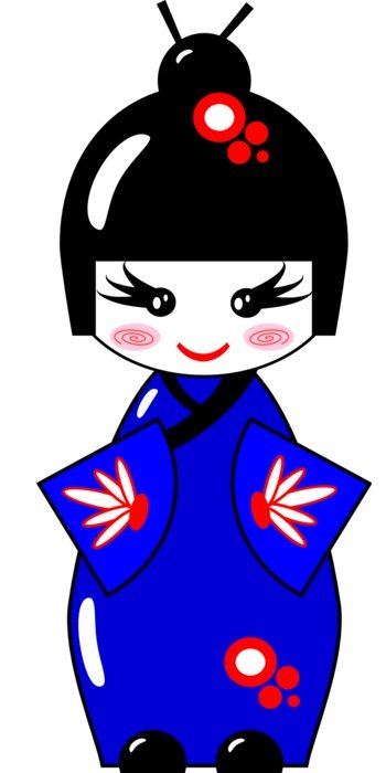 drawing of a cute japanese doll in kimono