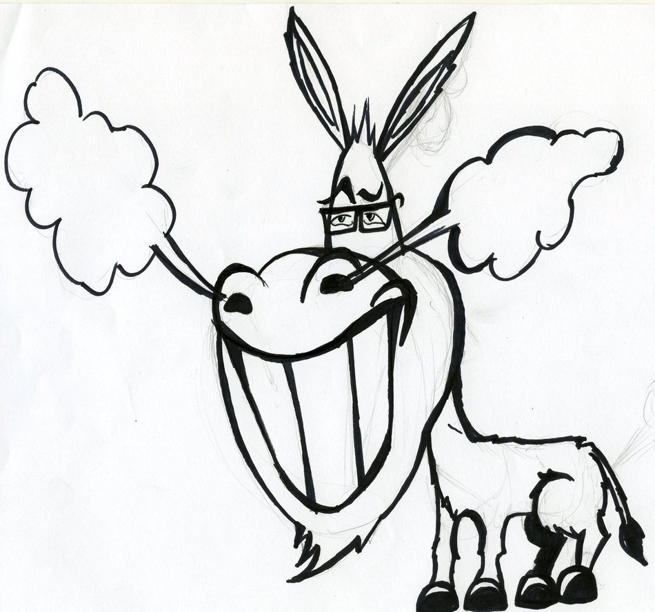 drawn cartoon ass with steam from the nostrils