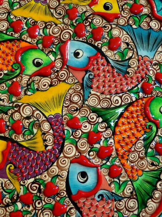 colorful ceramic with fish ornament