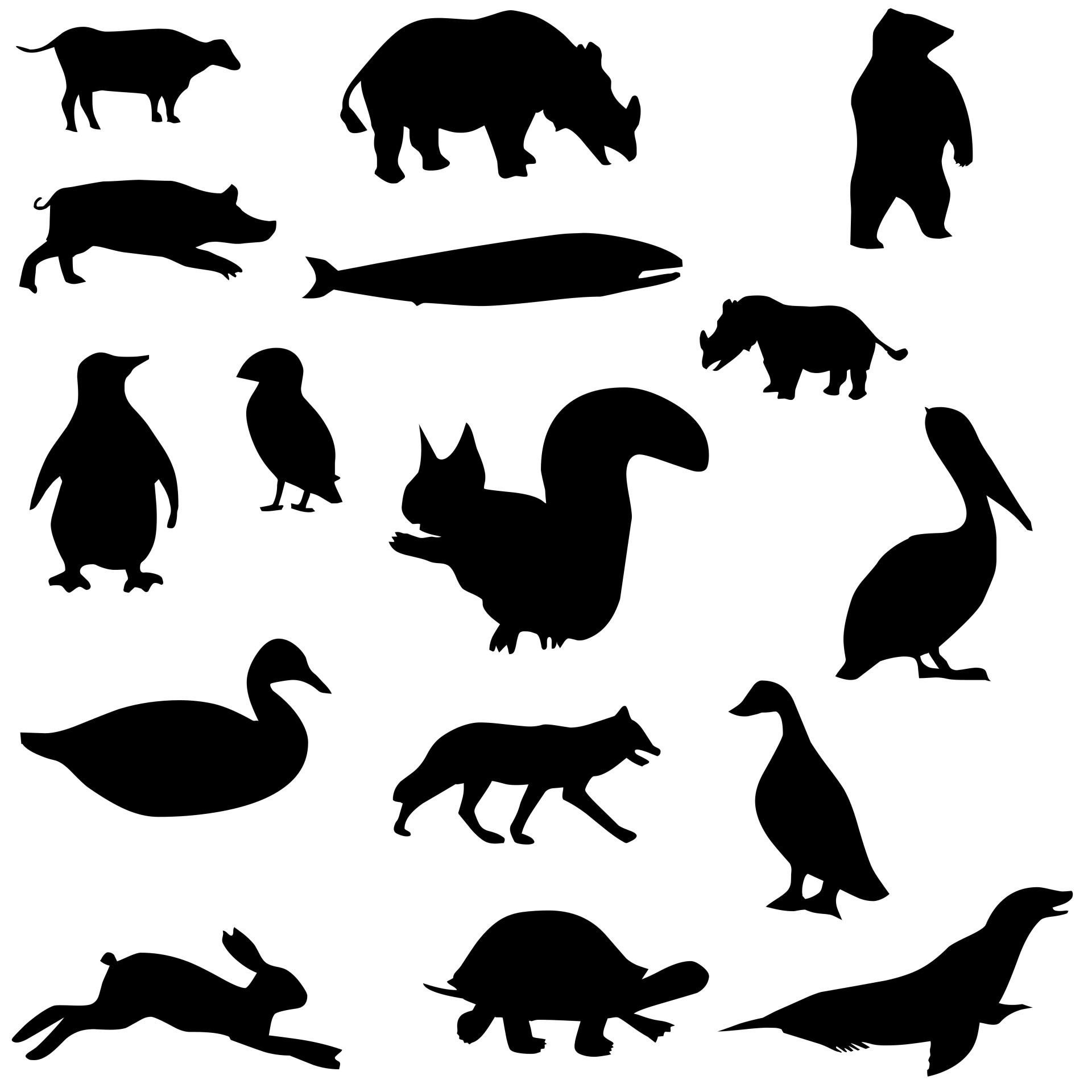Силуэты животных и птиц
