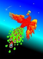graphic image of a colorful firebird in the starry sky