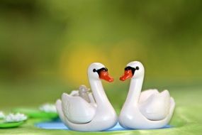 Swans on Pond, ceramic figurines