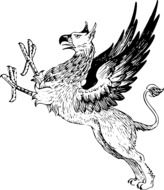 Mythical Creature, Griffin, black and white illustration