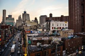 top view of street in city at dusk, usa, Nyc