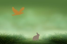 eagle over the rabbit as a colorful drawing