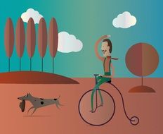 cyclist riding with a running dog