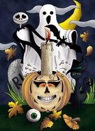 picture with ghosts and pumpkin for halloween