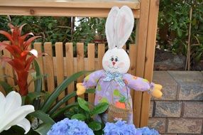 figurine of a rabbit near a wooden fence