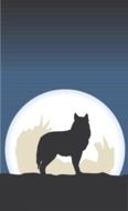 silhouette of a coyote on a background of the moon