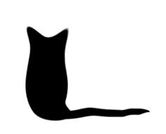 black silhouette of a cat with a tail on a white background