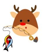 Cartoon fish on rod at Reindeer head
