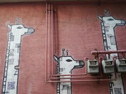 black and white Giraffes, Mural, Korea