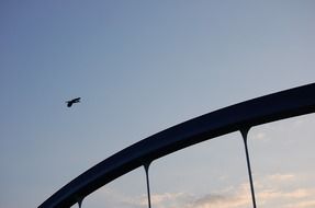 Heron in Sky above Bridge at evening