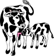 calf with Mother feeding vector drawing
