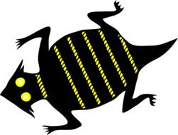 graphic image of a black reptile with yellow stripes
