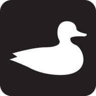 white silhouette of a duck on a black button