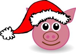 cartoon Pig head in santa hat