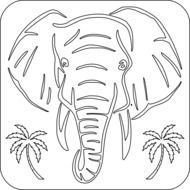 head of Elephant and palm trees, outline