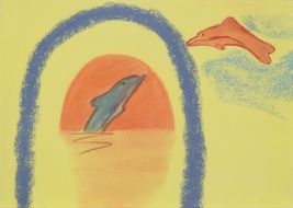 children's drawing with the image of dolphins