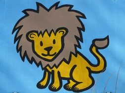 drawing of a lion on a blue background