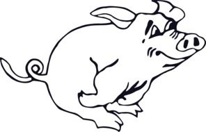 Black and white drawing of the running cute pig