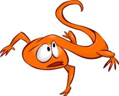 Clipart of orange cartoon Lizard with big eyes