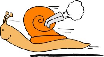 cartoon Snail moving fast with Engine