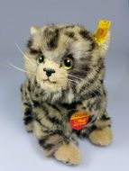 plush kitten on a gray surface